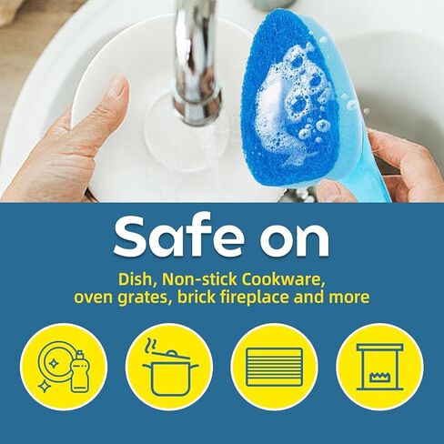Dish Wand Sponge Refills, 6 Sponges Replacement Heads DishWand Non Scratch, Soap Control Handle Dispenser Scrubber Heavy Duty with Dishwashing Scrub Dispensing Brush Pads Cleaning Supplies （Blue） in Saudi Arabia