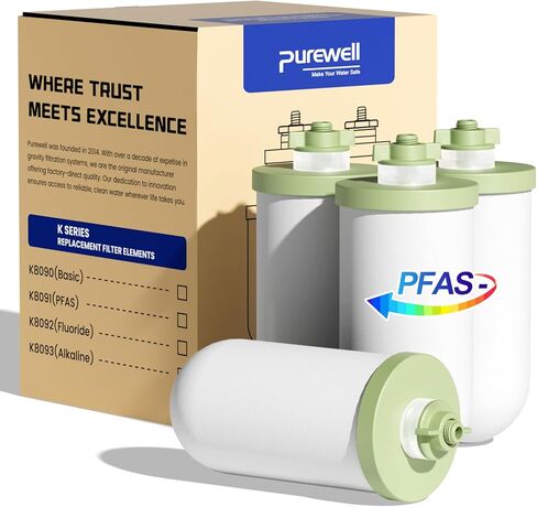 استبدال فلتر المياه السيراميكي من سلسلة Purewell K ذو 4 مراحل و7 بوصات، معتمد لإزالة 99% من PFAS والكلور والرصاص، متوافق مع نظام تصفية المياه Berkey وProOne وDoulton Gravity (عبوة من قطعتين) in Saudi Arabia