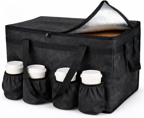 Bodaon Insulated Grocery Bags with 4 Cup Holders -Insulated Bags for Food Delivery with Zippered Top, Food Carrier for Catering, Pizza Bag and Cooler Bag for Takeout, Picnic, Shopping, Car Use in Saudi Arabia