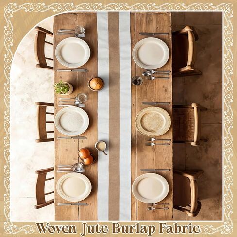 Boao 10 Pack Burlap Table Runners 12 x 108 Inch Wedding Rustic Farmhouse Jute Table Runner with White Edges, Long Burlap Runner for Wedding Reception Party Dining Kitchen Decor in Saudi Arabia
