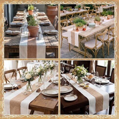 Boao 10 Pack Burlap Table Runners 12 x 108 Inch Wedding Rustic Farmhouse Jute Table Runner with White Edges, Long Burlap Runner for Wedding Reception Party Dining Kitchen Decor in Saudi Arabia