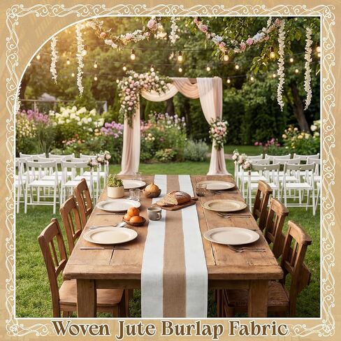 Boao 10 Pack Burlap Table Runners 12 x 108 Inch Wedding Rustic Farmhouse Jute Table Runner with White Edges, Long Burlap Runner for Wedding Reception Party Dining Kitchen Decor in Saudi Arabia