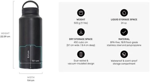 Generic Stainless Steel Water Bottle with Storage Compartment, 32oz, BPA Free for Hiking and Sports, Black in Saudi Arabia