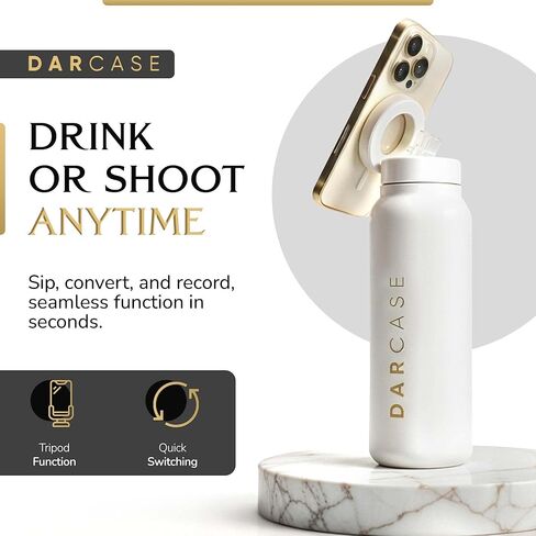 DARCASE Premium Magnetic Water Bottle with Phone Mount - Insulated Stainless Steel Bottle, Leak Proof Reusable Water Bottle with Phone Holder Tripod for Workout, Travel & Content Creation - 24oz in Saudi Arabia