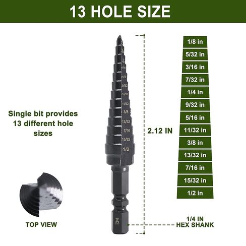 M2 HSS Quick Change 1/8" - 1/2" Step Drill Bit, Double Fluted Drill Bits, for Hole Drilling in Stainless Steel, Aluminum, Copper, Plastic, Wood, 1/4" Shank Step Bits in Saudi Arabia