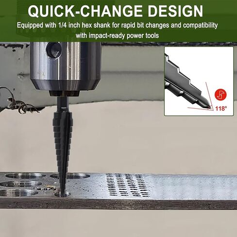 M2 HSS Quick Change 1/8" - 1/2" Step Drill Bit, Double Fluted Drill Bits, for Hole Drilling in Stainless Steel, Aluminum, Copper, Plastic, Wood, 1/4" Shank Step Bits in Saudi Arabia