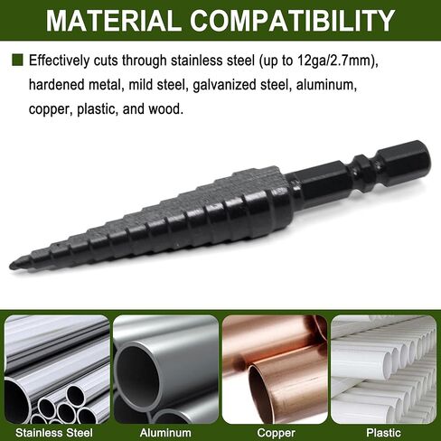 M2 HSS Quick Change 1/8" - 1/2" Step Drill Bit, Double Fluted Drill Bits, for Hole Drilling in Stainless Steel, Aluminum, Copper, Plastic, Wood, 1/4" Shank Step Bits in Saudi Arabia