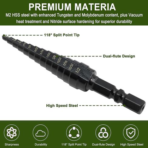 M2 HSS Quick Change 1/8" - 1/2" Step Drill Bit, Double Fluted Drill Bits, for Hole Drilling in Stainless Steel, Aluminum, Copper, Plastic, Wood, 1/4" Shank Step Bits in Saudi Arabia
