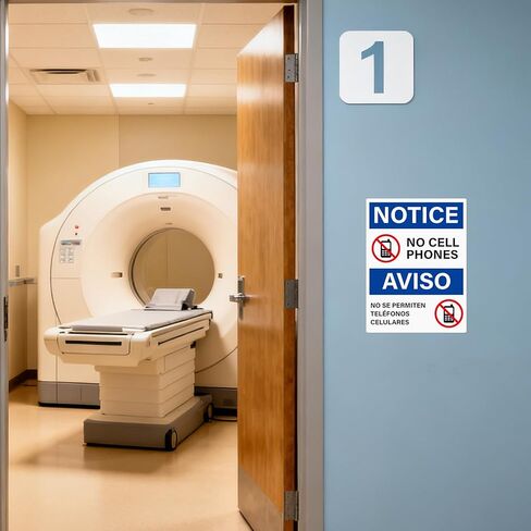 10 حزمة إشعار عدم استخدام الهواتف المحمولة علامة الإسبانية 8 × 6 بوصة ذاتية اللصق ثنائية اللغة مقاومة للماء قشر الفينيل لا ملصق الهاتف لمكتب مستودع الأعمال in Kuwait