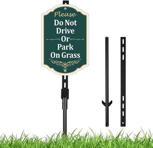 Please Do Not Drive Or Park On Grass Sign 12"x8" with 36" Long Aluminum Stakes, Rust-Proof Aluminum, UV Resistant, No Parking on Grass Sign for Yard, Lawn, and Outdoor Use (Green) in Saudi Arabia