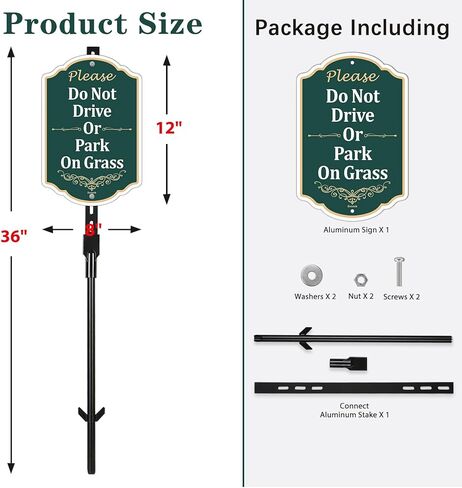 Please Do Not Drive Or Park On Grass Sign 12"x8" with 36" Long Aluminum Stakes, Rust-Proof Aluminum, UV Resistant, No Parking on Grass Sign for Yard, Lawn, and Outdoor Use (Green) in Saudi Arabia