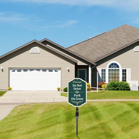 Please Do Not Drive Or Park On Grass Sign 12"x8" with 36" Long Aluminum Stakes, Rust-Proof Aluminum, UV Resistant, No Parking on Grass Sign for Yard, Lawn, and Outdoor Use (Green) in Saudi Arabia