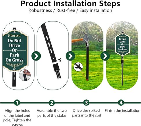 Please Do Not Drive Or Park On Grass Sign 12"x8" with 36" Long Aluminum Stakes, Rust-Proof Aluminum, UV Resistant, No Parking on Grass Sign for Yard, Lawn, and Outdoor Use (Green) in Saudi Arabia