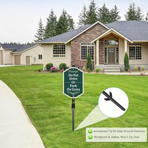 Please Do Not Drive Or Park On Grass Sign 12"x8" with 36" Long Aluminum Stakes, Rust-Proof Aluminum, UV Resistant, No Parking on Grass Sign for Yard, Lawn, and Outdoor Use (Green) in Saudi Arabia