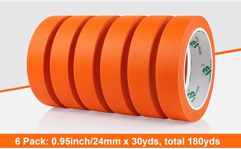 BOMEI PACK 6 Pack Orange Painters Tape, 0.94" x 30yds, Premium Painting Masking Tape, Clean Release Paper Tape for Home and Office in Kuwait