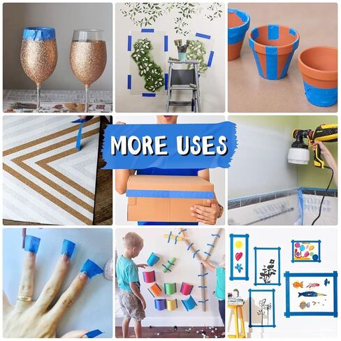 Blue Painters Tape, 0.59 Inch x 2Yards x 3 Rolls Masking Tape, Wall Paint Tape, Painting, DIY Art Supplies, Cutting, Decorating, Edge Treatment Multi Surface Paint Tape in Saudi Arabia