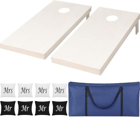 Soulchen Wedding Cornhole Set - 4 x 2 ft Solid Wood Cornhole Game Boards Set of 8 Regulation Size Bean Bag Portable Carrying Case Indoor Outdoor Toss Game for Adults Wedding Party Yard in Saudi Arabia