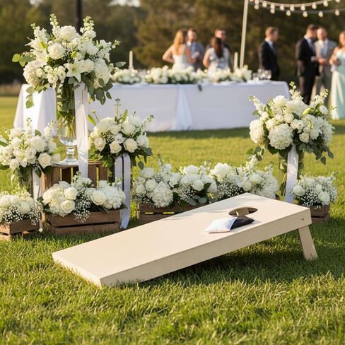 Soulchen Wedding Cornhole Set - 4 x 2 ft Solid Wood Cornhole Game Boards Set of 8 Regulation Size Bean Bag Portable Carrying Case Indoor Outdoor Toss Game for Adults Wedding Party Yard in Saudi Arabia