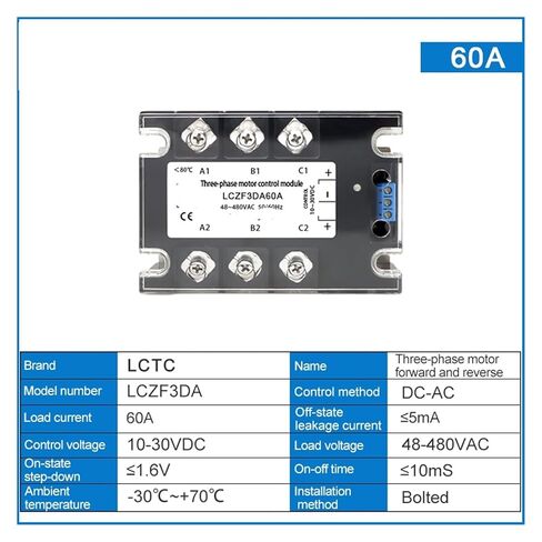 Three Phase Solid State Relay Forward and Reverse Control DC Motor Stater 10A 25A 40A 60A 80A 10-30VDC 40-480VAC DA(80A) in Saudi Arabia
