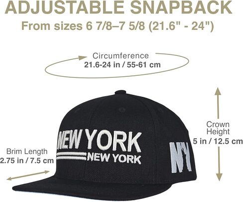قبعة Snapback مطرزة ثلاثية الأبعاد في نيويورك باللون الأسود، معلم مدينة نيويورك الأيقوني + تصميم أفق تحت الحافة، تمثال الحرية في أيقونة نيويورك على الجانب، مزيج من الصوف الأكريليك، قابل للتعديل للرجال والنساء in Kuwait