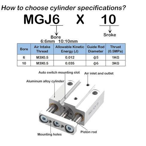 1pcs Pneumatic Small Three-axis Cylinder MGJ6/10-5/10/15/20mm Three Bar Micro Pneumatic Cylinder with Guide Rod(MGJ10x5-S) in Saudi Arabia