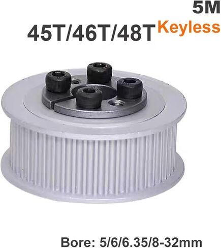 5M-45T/46T/48Teeth Timing Pulley Keyless Bushing Bore 5/6/6.35mm 5M Synchronous Wheel for Belt Width 10/15/20/25mm(Bore 6.35mm,45T (1PCS)_16MM(for Belt 15MM)) in Saudi Arabia