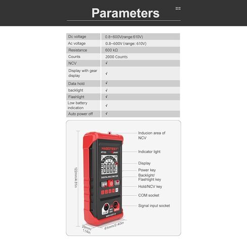 True RMS Multimeter 2000 Count HABOTEST HT123 Digital Multimeter Auto Multi-Meter 2000 Count True RMS قياس مقاومة الجهد ACDC اختبار NCV مع إضاءة خلفية LCD مصباح يدوي عقد البيانات in Saudi Arabia