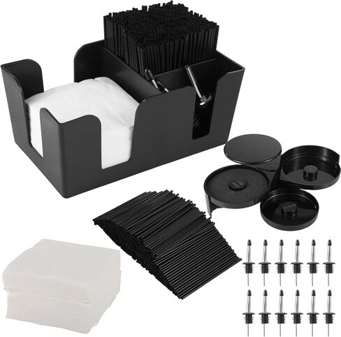 Bar Caddy Napkin & Straw Holder with 3-Tier Bar Rimmers, Stainless Steel Classic Bottle Pourers, Tissue Box, Count Cocktail Stirrers, Straws in Saudi Arabia