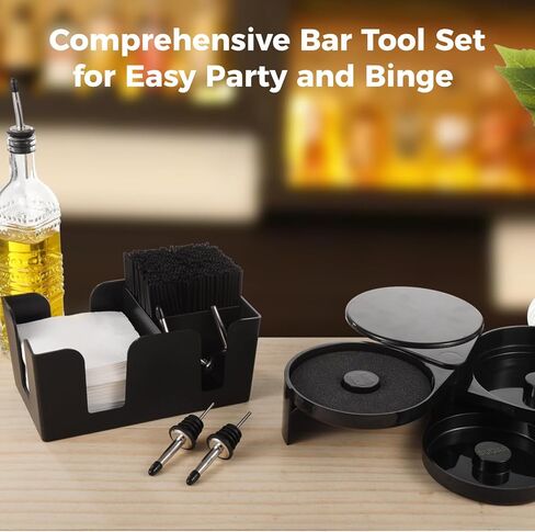 Bar Caddy Napkin & Straw Holder with 3-Tier Bar Rimmers, Stainless Steel Classic Bottle Pourers, Tissue Box, Count Cocktail Stirrers, Straws in Saudi Arabia