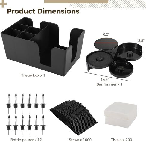 Bar Caddy Napkin & Straw Holder with 3-Tier Bar Rimmers, Stainless Steel Classic Bottle Pourers, Tissue Box, Count Cocktail Stirrers, Straws in Saudi Arabia
