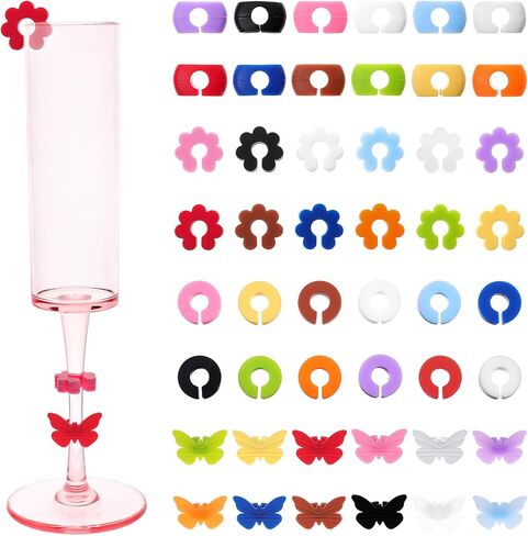 Lusofie 48 Pcs Wine Glass Markers Silicone Wine Glass Charms 4 Shapes Wine Charms for Stem Glasses Drink Markers Drink Labels for Party in Saudi Arabia