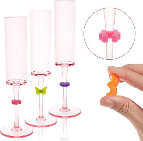 Lusofie 48 Pcs Wine Glass Markers Silicone Wine Glass Charms 4 Shapes Wine Charms for Stem Glasses Drink Markers Drink Labels for Party in Saudi Arabia