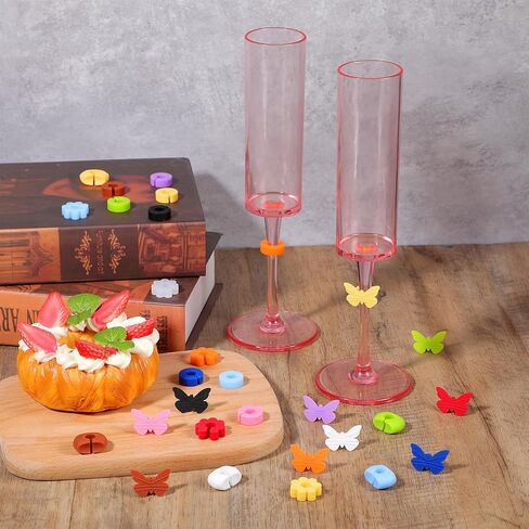 Lusofie 48 Pcs Wine Glass Markers Silicone Wine Glass Charms 4 Shapes Wine Charms for Stem Glasses Drink Markers Drink Labels for Party in Saudi Arabia