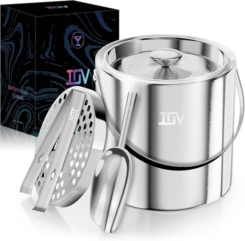 IOV Ice Bucket with Lid, Scoop, Tongs, and Strainer, 3 L Stainless Steel Double Wall Insulated Ice Bucket for Parties, Keeps Ice Frozen Longer, Ideal for Cocktail Bars, Freezers, and Wine - Rainbow in Saudi Arabia