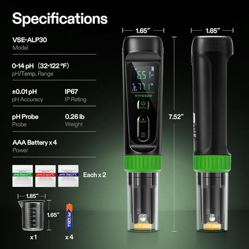 VIVOSUN Aerolab Digital pH Meter Kit ±0.01 High Accuracy, Waterproof pH Tester Pen with Replaceable Probe, LCD Display, Auto Temperature Compensation, Calibration Powder for Hydroponics, Gardening in Saudi Arabia