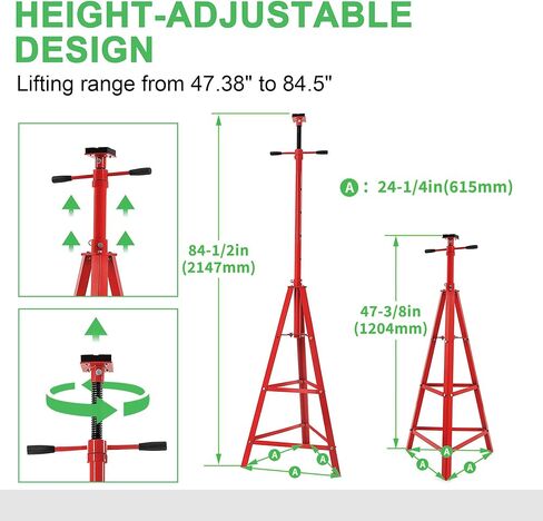 ECOTRIC 47-3/8"-84-1/2" Under Hoist Tripod Stand 2 Ton Heavy Duty High Lift Jack Stand Reach Capacity of up to 4000lbs for Garage Repair, Shops, DIY Powder Coated Red, Underhoist Support Stand in Saudi Arabia