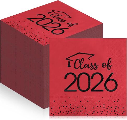 100Pcs Class of 2026 Graduation Napkins, Disposable Congrats Grad Paper Cocktail Napkins Square Foil Dot Hand Towels for 2026 School University College Graduation Party Decorations (Black and Gold） in Kuwait