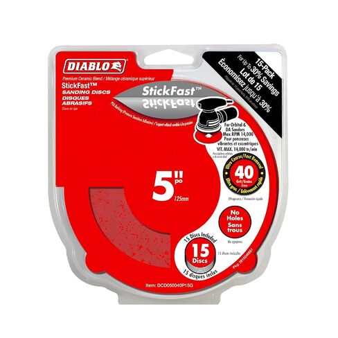 Diablo Premium Fast Sanding Discs with StickFast Backing - for Extra Heavy Removal and Stripping - 5" 40-Grit, Ceramic Blend, 15-Pack - DCD050040P15G in Saudi Arabia