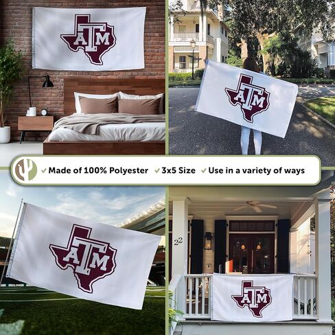لافتة Desert Cactus Texas A&M University 100% بوليستر للاستخدام الداخلي والخارجي مقاس 3 × 5 أقدام Aggies TAMU (علم 1B) in Saudi Arabia