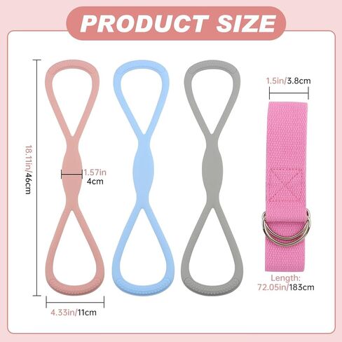 ‌Figure 8 Resistance Bands for Women & Men - 3 Levels (15lb/25lb/35lb) Silicone Workout Bands for Arms, Back, Shoulder Toning & Posture Correction - Portable Home Gym/Yoga in Kuwait