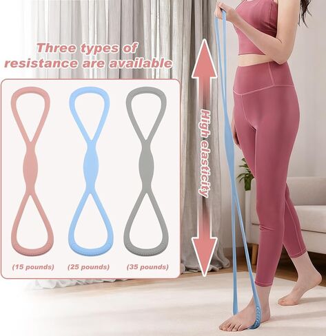 ‌Figure 8 Resistance Bands for Women & Men - 3 Levels (15lb/25lb/35lb) Silicone Workout Bands for Arms, Back, Shoulder Toning & Posture Correction - Portable Home Gym/Yoga in Kuwait