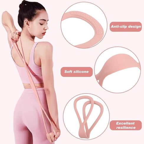‌Figure 8 Resistance Bands for Women & Men - 3 Levels (15lb/25lb/35lb) Silicone Workout Bands for Arms, Back, Shoulder Toning & Posture Correction - Portable Home Gym/Yoga in Kuwait