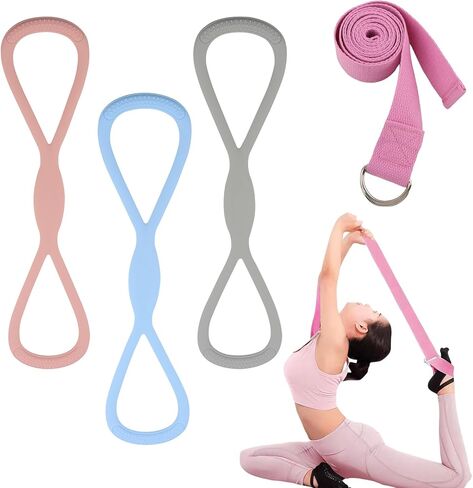 ‌Figure 8 Resistance Bands for Women & Men - 3 Levels (15lb/25lb/35lb) Silicone Workout Bands for Arms, Back, Shoulder Toning & Posture Correction - Portable Home Gym/Yoga in Kuwait