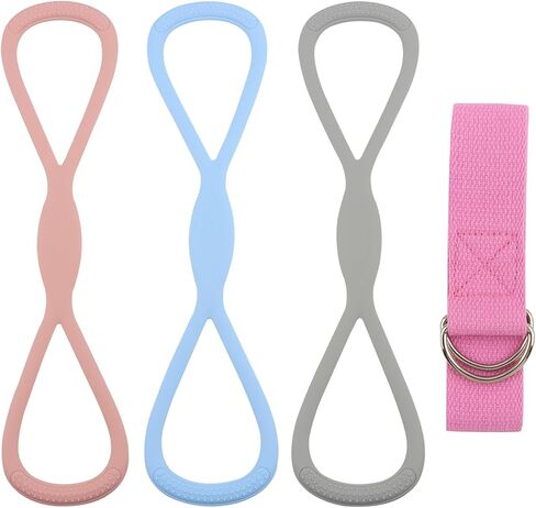 ‌Figure 8 Resistance Bands for Women & Men - 3 Levels (15lb/25lb/35lb) Silicone Workout Bands for Arms, Back, Shoulder Toning & Posture Correction - Portable Home Gym/Yoga in Kuwait