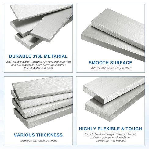 MECCANIXITY 316L Stainless Steel Flat Bar 1/5" Thickness 1" Width 11.8" Length Rectangular Metal Strips Brushed Finish for Kitchen Machinery Building Chemical Industry, 1pcs in Saudi Arabia