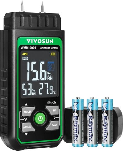 VIVOSUN Wood Moisture Meter, 3-In-1 Pin-Type Digital Moisture Tester, Ambient Temp & Humidity Tester, 7 Modes, Color Backlit Screen, for Wood, Walls, Bricks, Dried Flowers in Saudi Arabia