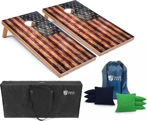 لوحات ثقب الذرة ذات العلم الأمريكي الريفي من Tailgating Pros مع أكياس فول - لعبة ثقب الذرة ذات العلم المتعثر مقاس 4 × 2 بوصة مع حلقة LED متعددة الألوان، وحقيبة حمل وأكياس ثقب الذرة in Kuwait