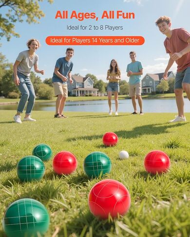 مجموعة كرات VEVOR Bocce، 107 مم، مع 8 كرات راتنج، بالينو، حقيبة حمل وحبل قياس، لونين أحمر وأخضر، لعدد 2 إلى 8 لاعبين، مجموعة ألعاب كرة Bocce للشاطئ، الحديقة، الفناء الخلفي للعائلة، في الهواء الطلق in Saudi Arabia