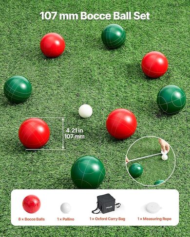 مجموعة كرات VEVOR Bocce، 107 مم، مع 8 كرات راتنج، بالينو، حقيبة حمل وحبل قياس، لونين أحمر وأخضر، لعدد 2 إلى 8 لاعبين، مجموعة ألعاب كرة Bocce للشاطئ، الحديقة، الفناء الخلفي للعائلة، في الهواء الطلق in Saudi Arabia