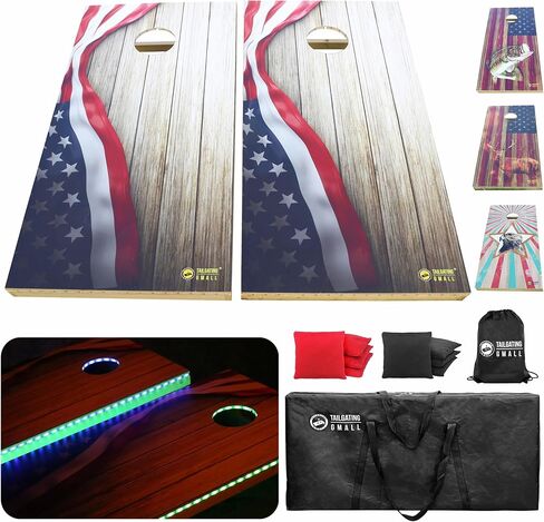مجموعة ألواح كورنهول LED مقاس 4FTx2FT من الخشب الصلب بحجم تنظيم كورنهول مع أضواء LED تتضمن 8 أكياس كورنهول للبالغين (علم الولايات المتحدة الأمريكية، 4'x2') in Saudi Arabia